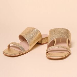 Intentionally Blank | Jes Gold Metallic Slip On Leather Block Heel Sandal Size 7